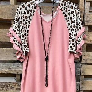 Pink Leopard Print Top